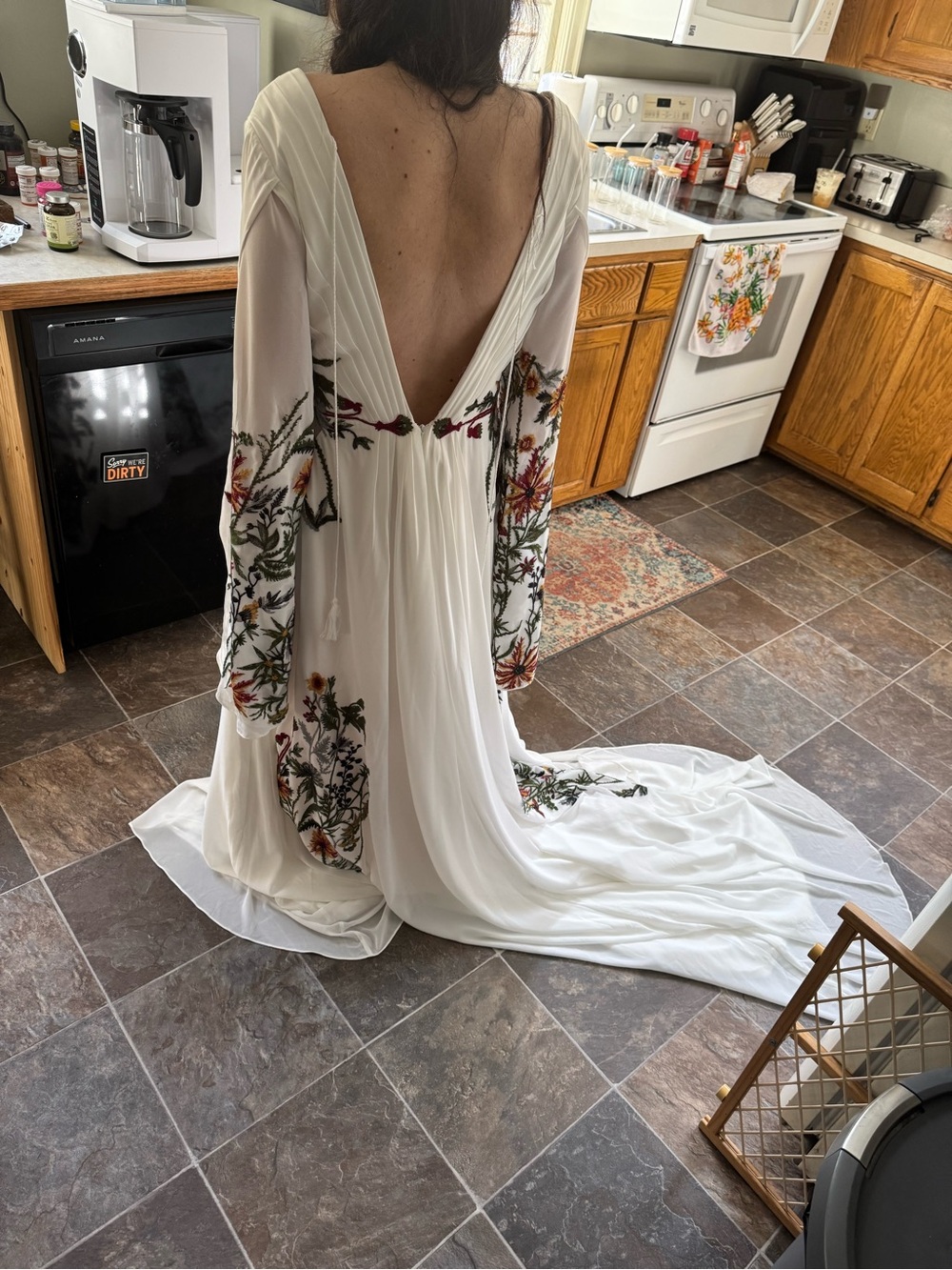 Ivory Floral Embroidered V-Neck Wedding Gown - Picture 6 of 7